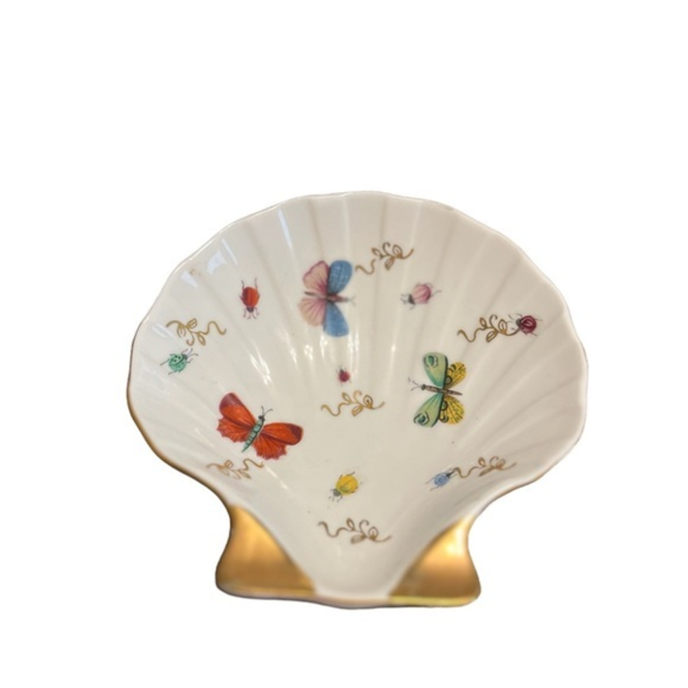 Scallop‎ Seashell Dish - Porcelain Gold Butterflies - Lenwile Ardalt Japan 8940